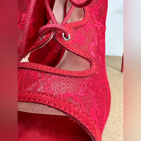 Red Wrap Around Ankle Lace Up Heels / Charlotte Russe - Picture 12 of 13